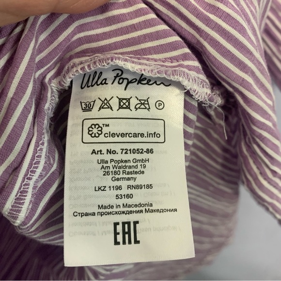 Ulla Popken Button Up Short Sleeve Stripe Crinkle Top - Picture 4 of 6